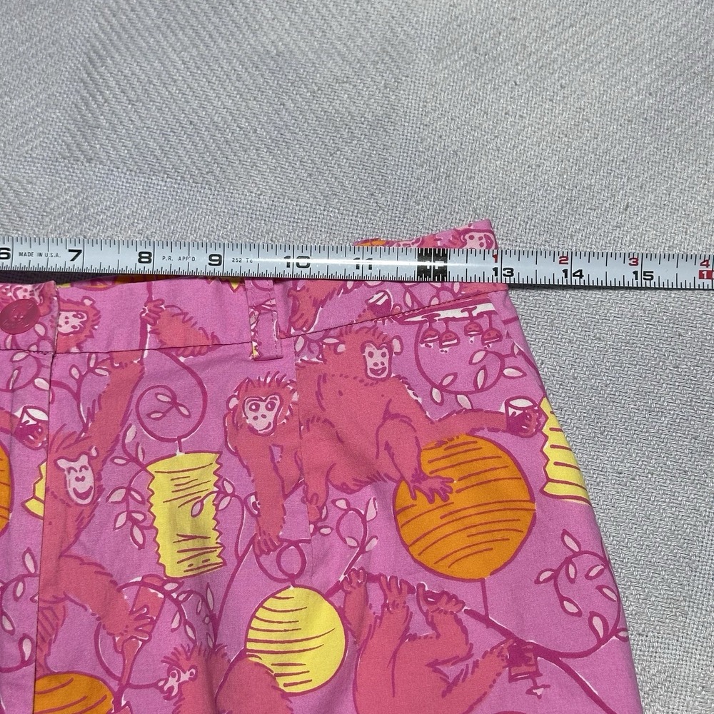 Vintage Lilly Pulitzer Monkeys & Lanterns Pink Yellow Orange Shorts Sz 6 Petite - Picture 6 of 11